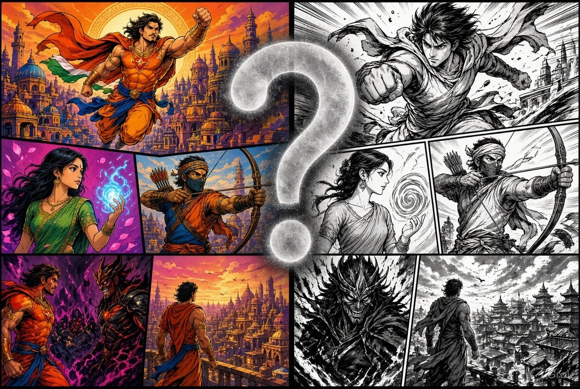 Indian Comics vs Manga Style Black and White Comparison