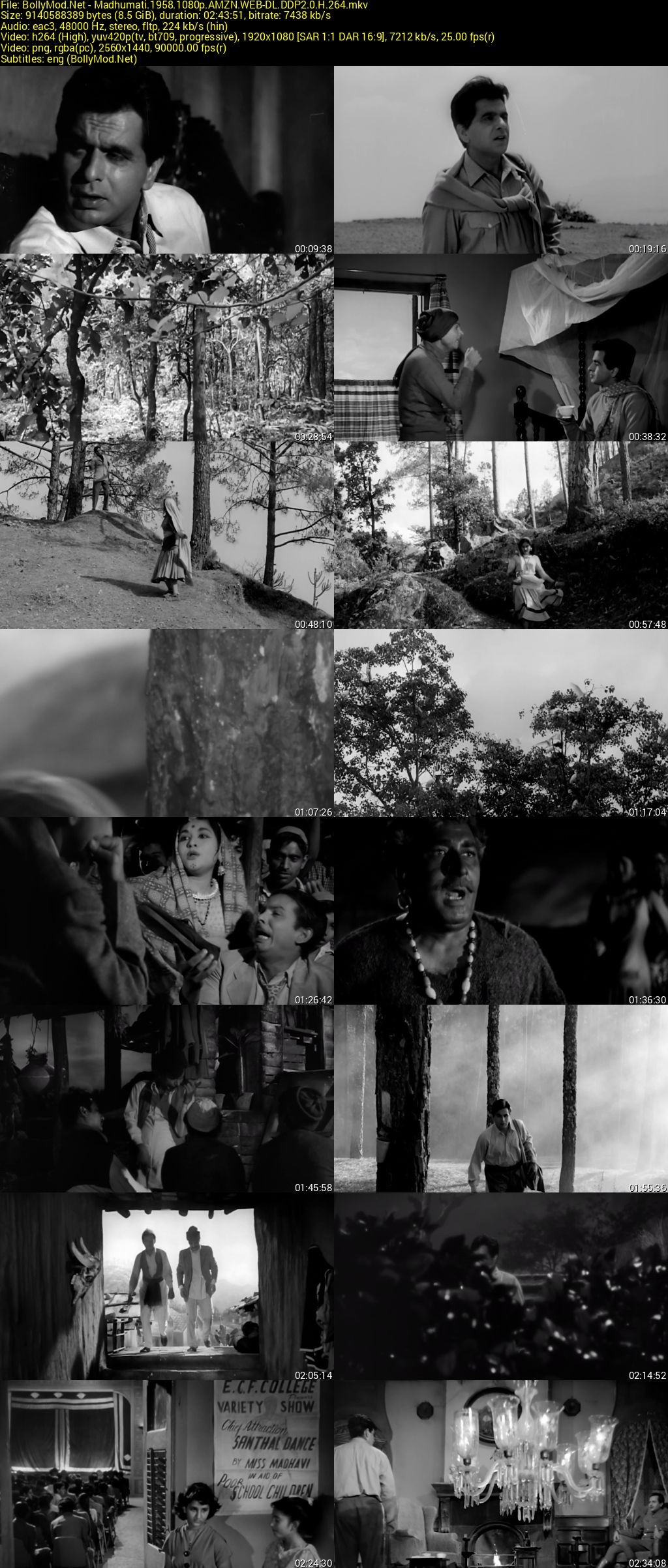Download Madhumati (1958) AMZN WEB-DL Hindi Movie (DD 2.0) 480p & 720p & 1080p ESub [B/W] Screenshots